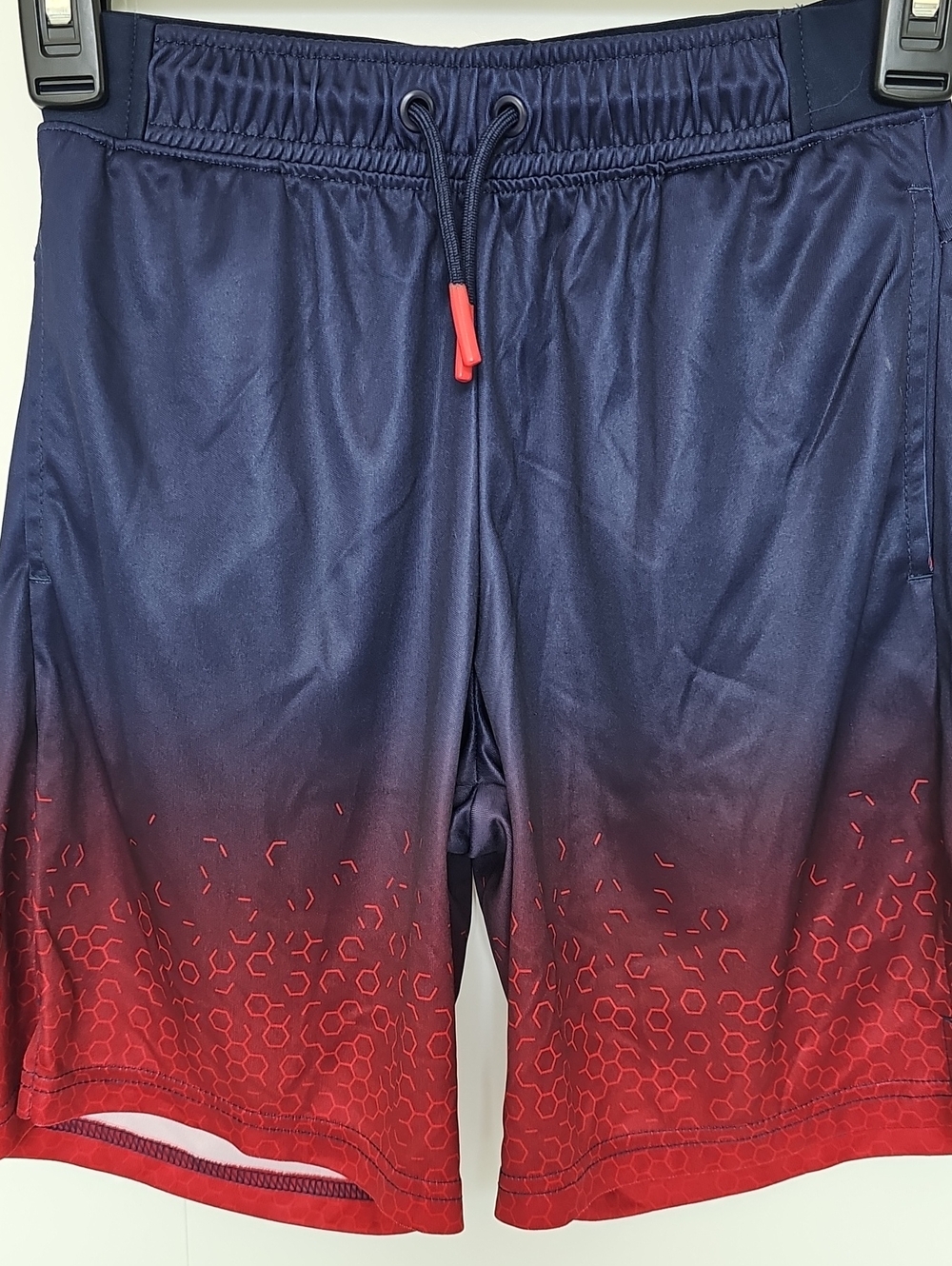 All In Motion Navy to Red Gradient Athletic Shorts w/ Drawstring Boys Sz M 8/10